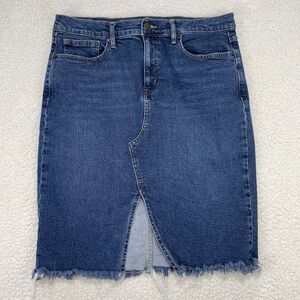 CALVIN KLEIN JEANS - HIGH RISE DENIM MIDI SKIRT FRONT SLIT BLUE SZ 30 RAW HEM